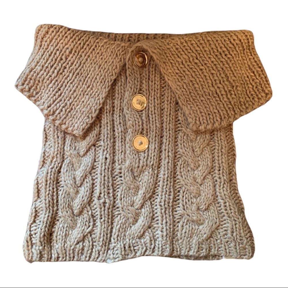 MICHAEL KORS CABLE KNIT SWEATER SCARF GOLD BUTTONS WOMENS GIRLS TEEN DESIGNER